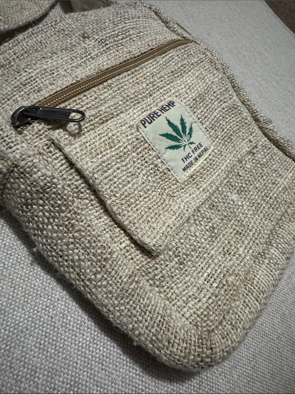 Ark Fair Trade's Hemp Crossbody Bag-Nepal Orig-Natural Color with Imperfections - Picture 12 of 16